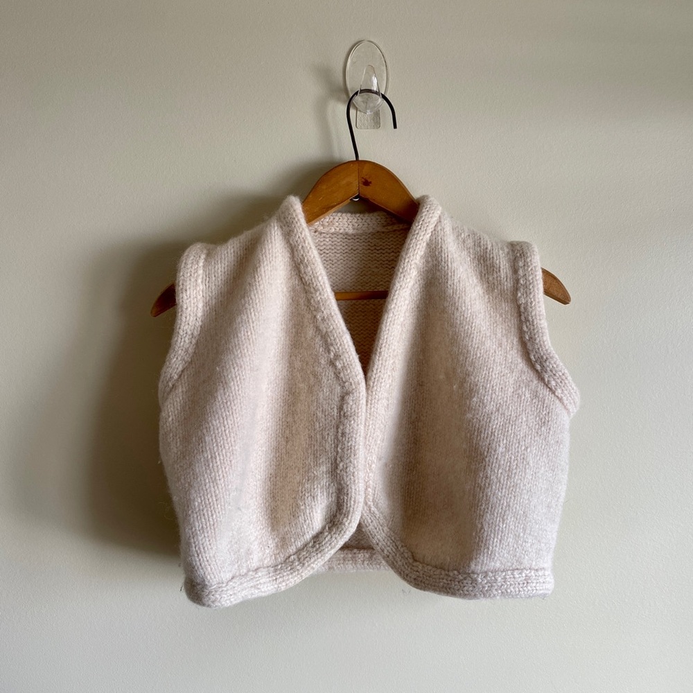 Vintage Cream Knit Sleeveless Wool Vest Unisex Sz 3-5T
